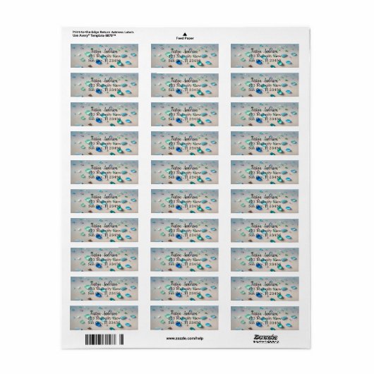 Blauw en Blauwgroen Zeeen Glas Gepersonaliseerd Etiket (Full Sheet)