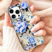 Blauw en bleekblauw monogram bloemmotief Case-Mate iPhone case