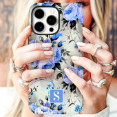 Blauw en bleekblauw monogram bloemmotief Case-Mate iPhone case