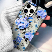 Blauw en bleekblauw monogram bloemmotief Case-Mate iPhone case