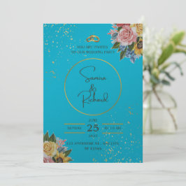Blauw en Bloemen bruiloft Kaart