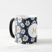 Blauw en bloemenontwerp magische mok (Voorkant links)