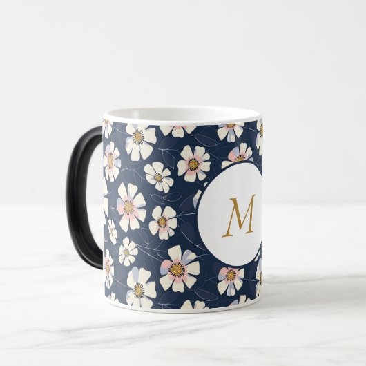 Blauw en bloemenontwerp magische mok (Voorkant links)