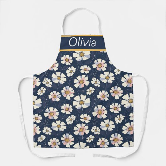 Blauw en bloemenpatroon schort (Voorkant)