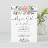 blauw en bloesbloemen baby gender onthullen kaart (Staand voorkant)