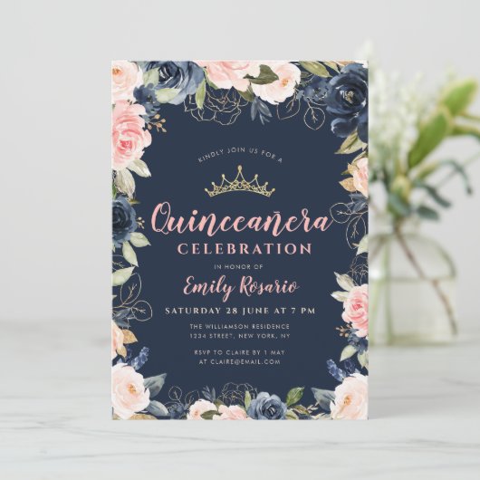 Blauw en bloesvouw kaart (Staand voorkant)