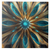 Blauw en Blond Bloemen Radiaal 3-d Abstract Tegeltje (Voorkant)