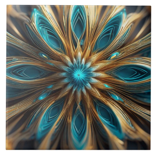 Blauw en Blond Bloemen Radiaal 3-d Abstract Tegeltje (Voorkant)