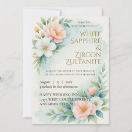 Blauw en blos Bloemen bruiloft uitnodiging