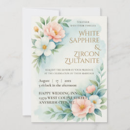 Blauw en blos Bloemen bruiloft uitnodiging