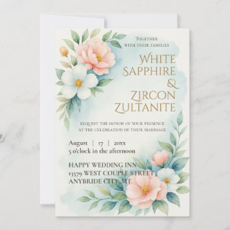 Blauw en blos Bloemen bruiloft uitnodiging
