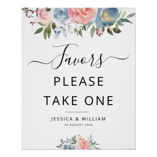 blauw en blozend bloemen Favorieten teken Perfect Poster (Voorkant)