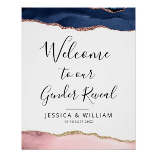 Blauw en Blush Agaat baby Geslacht onthullen teken Perfect Poster