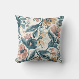 Blauw en Blush Bloempatroon Kussen