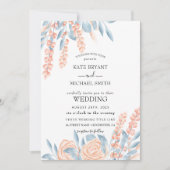 Blauw en Blush Dusty Floral Wedding Kaart (Voorkant)