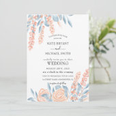 Blauw en Blush Dusty Floral Wedding Kaart (Staand voorkant)