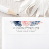 Blauw en Blush Waterverf Flowers Elegant Etiket (Insitu)