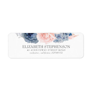 Blauw en Blush Waterverf Flowers Elegant Etiket