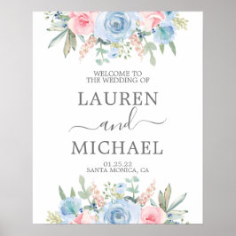 Blauw en Blush Weddenschap Welkomstteken Poster