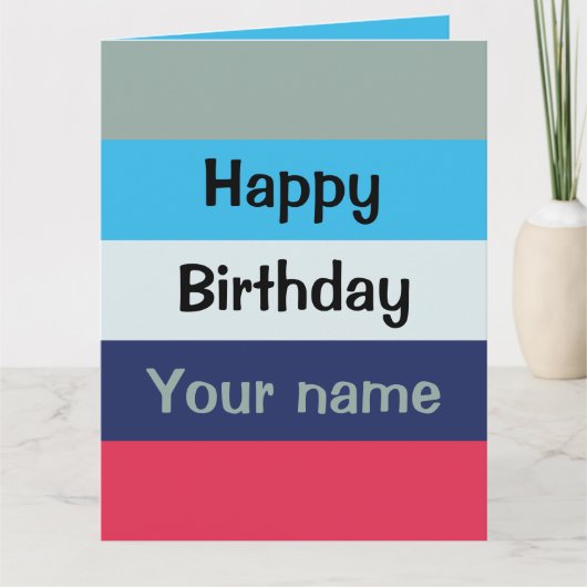 Blauw en bogundy Happy Birthday Kaart (Voorkant)