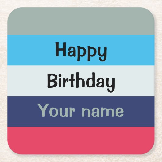 Blauw en bogundy Happy Birthday Kartonnen Onderzetters (Voorkant)