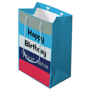 Blauw en bogundy Happy Birthday Medium Cadeauzakje