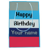 Blauw en bogundy Happy Birthday Medium Cadeauzakje (Voorkant)