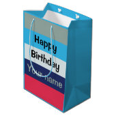 Blauw en bogundy Happy Birthday Medium Cadeauzakje (Achterkant Gekanteld)