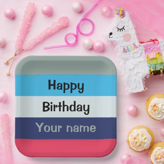 Blauw en bogundy Happy Birthday Papieren Bordje (Feest)