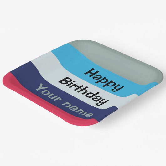 Blauw en bogundy Happy Birthday Papieren Bordje (Gebogen)