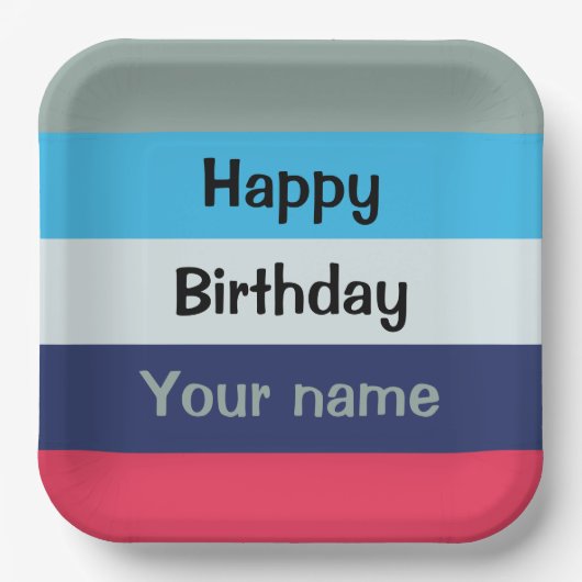 Blauw en bogundy Happy Birthday Papieren Bordje (Voorkant)