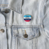Blauw en bogundy Happy Birthday Ronde Button 3,2 Cm (In situ)