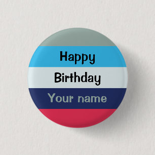 Blauw en bogundy Happy Birthday Ronde Button 3,2 Cm