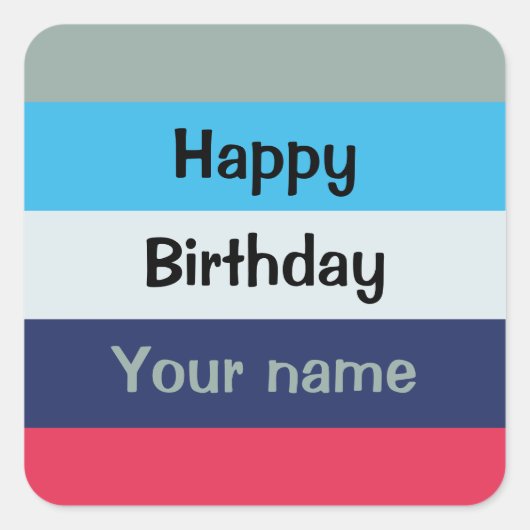 Blauw en bogundy Happy Birthday Vierkante Sticker (Voorkant)