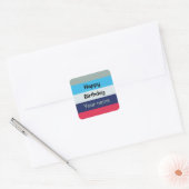 Blauw en bogundy Happy Birthday Vierkante Sticker (Envelop)