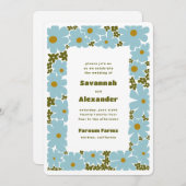 Blauw en bosgroen Groovy Blooms Boho Wedding Kaart (Voorkant / Achterkant)