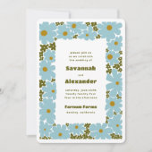Blauw en bosgroen Groovy Blooms Boho Wedding Kaart (Voorkant)
