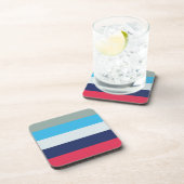Blauw en Bourgogne Stripes Square Bier Onderzetter (Rechterzijde)