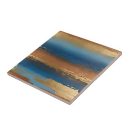 blauw en brons abstract tegeltje