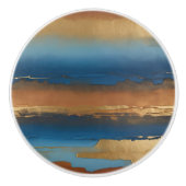 blauw en bronzen abstract keramische knop (Voorkant)