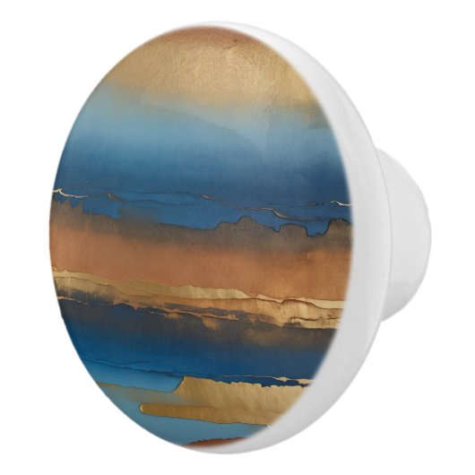 blauw en bronzen abstract keramische knop (Rechts)