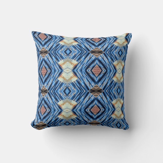 Blauw en browse abstract kussen (Voorkant)