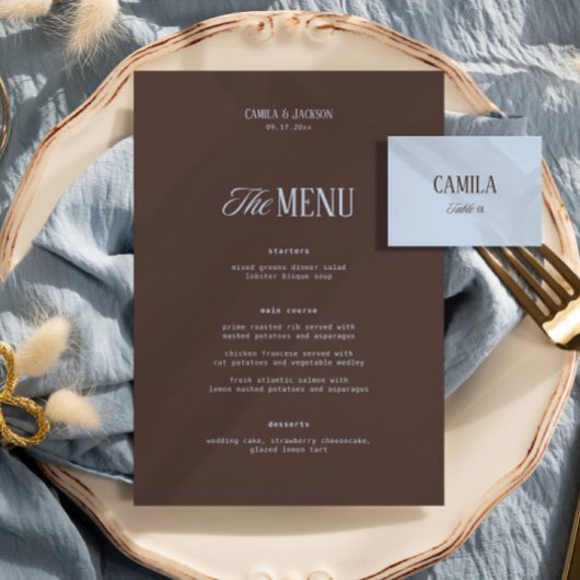 Blauw en bruiloft in bruin menu