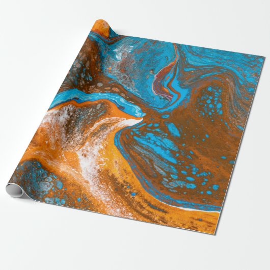 Blauw en bruin abstract schilderij cadeaupapier (Uitgerold)