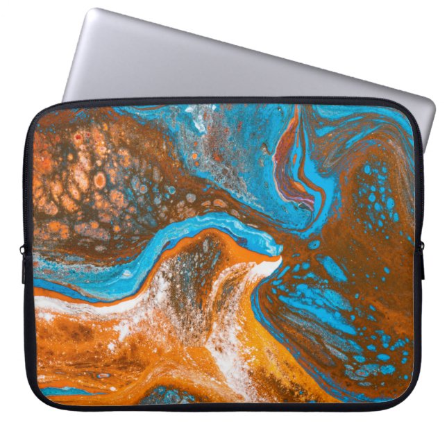 Blauw en bruin abstract schilderij laptop sleeve (Voorkant)