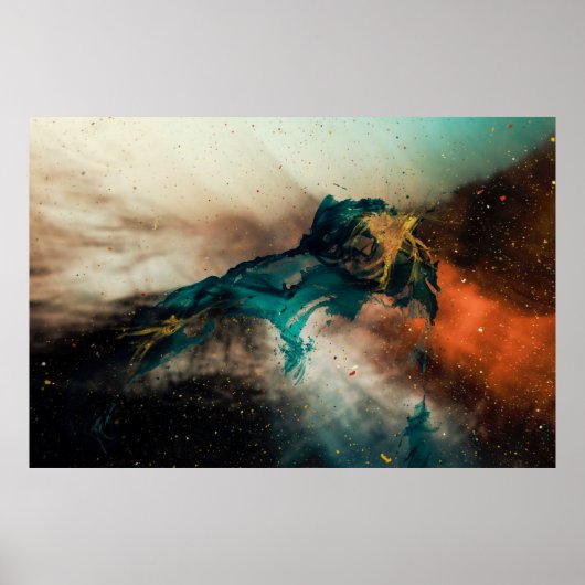 Blauw en bruin abstract schilderij poster (Voorkant)