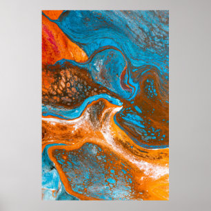 Blauw en bruin abstract schilderij poster