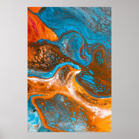 Blauw en bruin abstract schilderij poster (Voorkant)