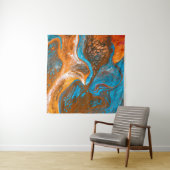 Blauw en bruin abstract schilderij wandkleed (In Situ (horizontaal))