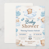 Blauw en bruin aquarel babyshower uitnodiging (Voorkant / Achterkant)